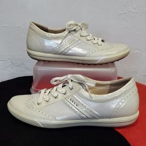 Ecco Hydromax Spikeless Golf Shoes In Shiny White Leather Size 42 Or 11 - 11.5
